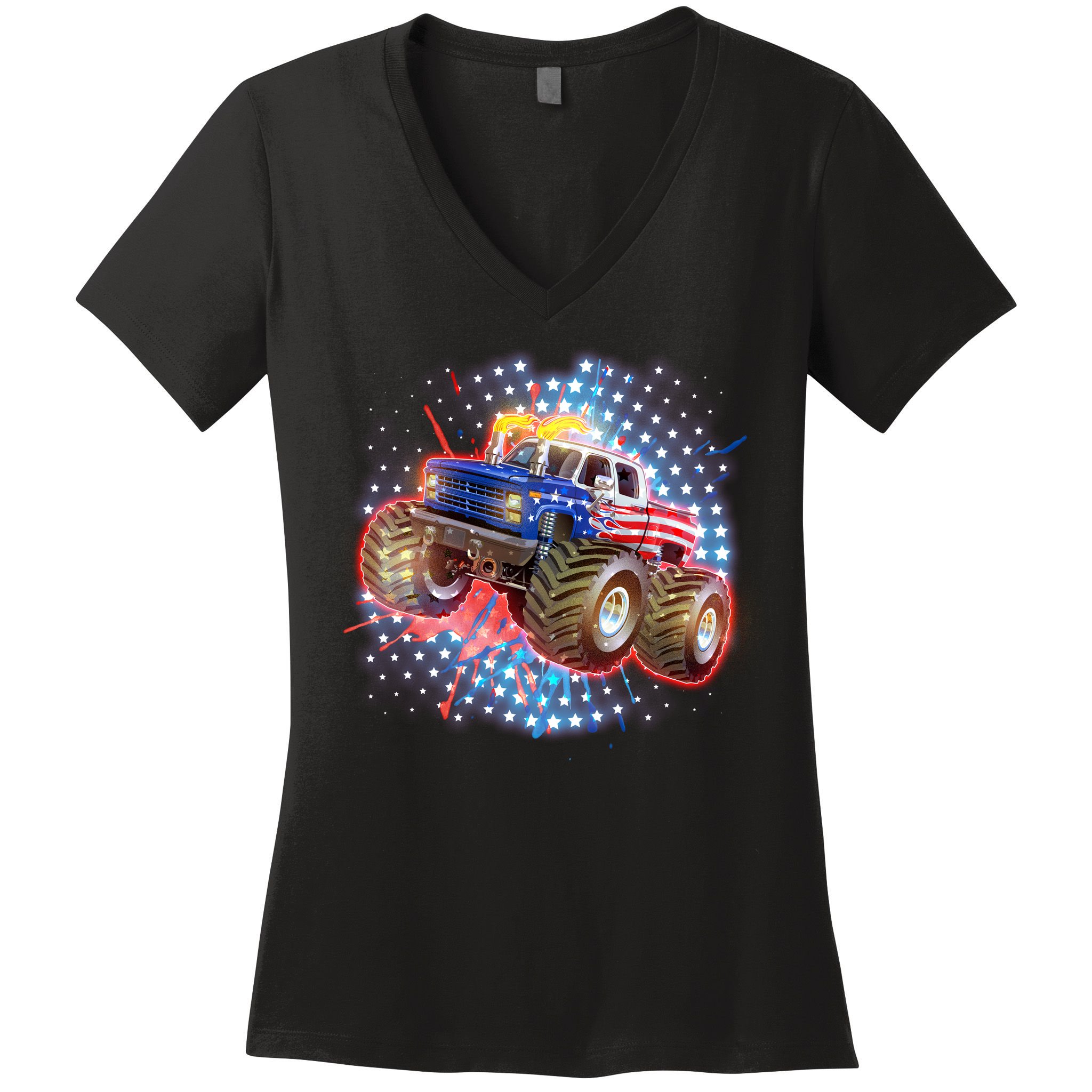 American Patriotic Monster Truck USA Women's V-Neck T-Shirt