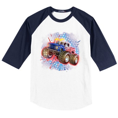 American Patriotic Monster Truck USA Baseball Sleeve Shirt