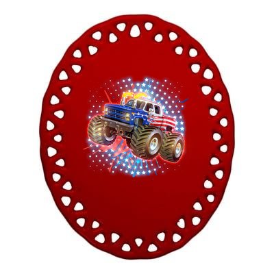 American Patriotic Monster Truck USA Ceramic Oval Ornament