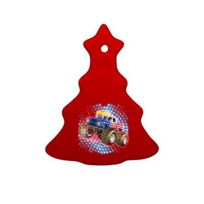 American Patriotic Monster Truck USA Ceramic Tree Ornament