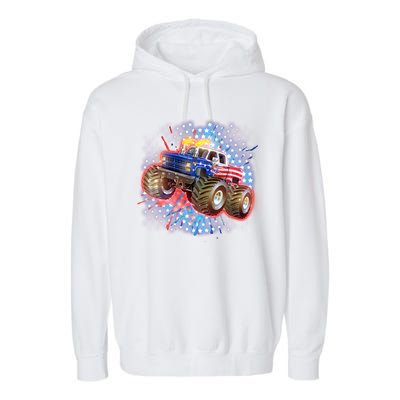 American Patriotic Monster Truck USA Garment-Dyed Fleece Hoodie