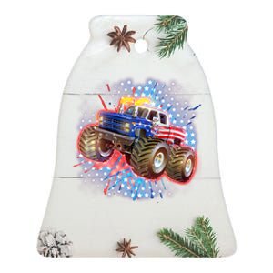 American Patriotic Monster Truck USA Ceramic Bell Ornament