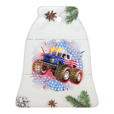 American Patriotic Monster Truck USA Ceramic Bell Ornament