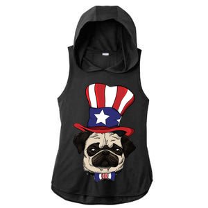 American Patriotic Pug Ladies PosiCharge Tri-Blend Wicking Draft Hoodie Tank