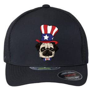 American Patriotic Pug Flexfit Unipanel Trucker Cap