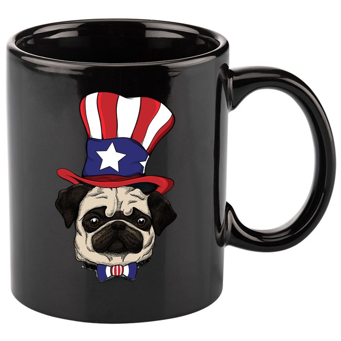 American Patriotic Pug 11oz C Handle Ceramic Mug