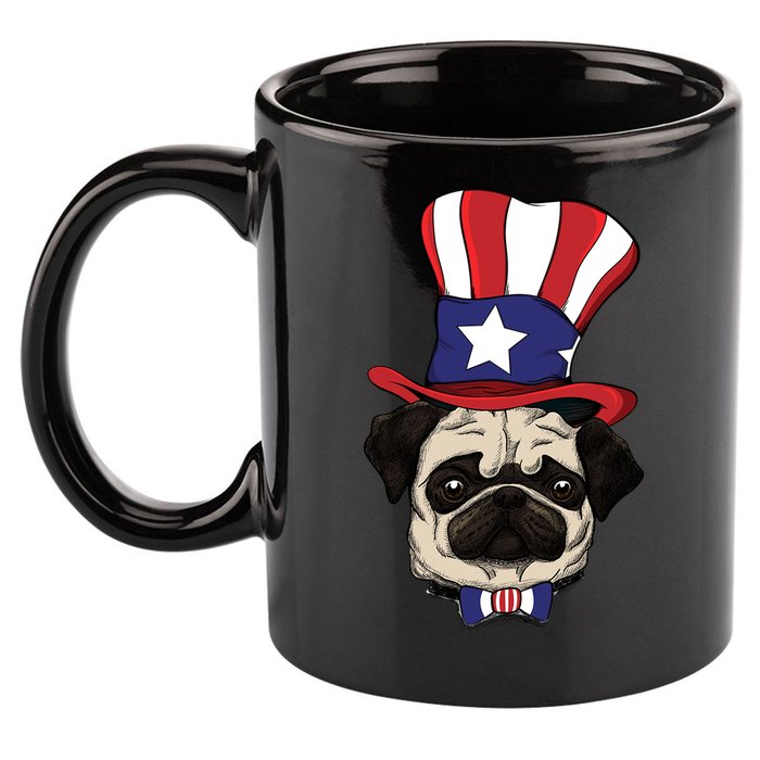 American Patriotic Pug 11oz C Handle Ceramic Mug