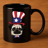 American Patriotic Pug 11oz C Handle Ceramic Mug