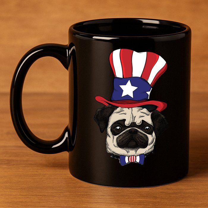 American Patriotic Pug 11oz C Handle Ceramic Mug