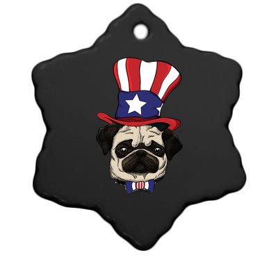 American Patriotic Pug Ceramic Star Ornament