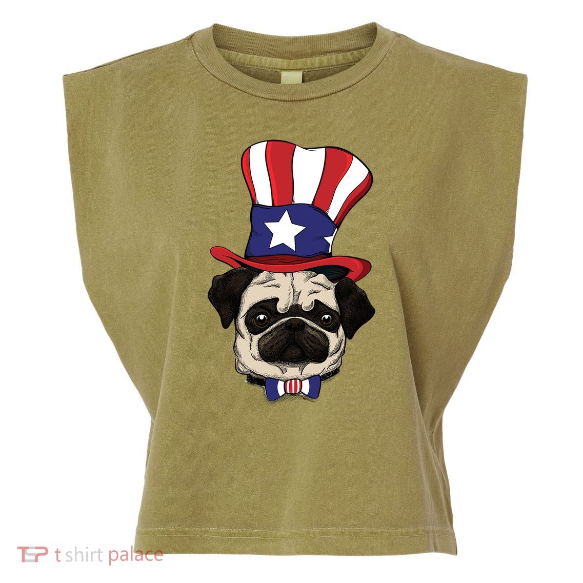 American Patriotic Pug Garment-Dyed Women's Muscle Tee