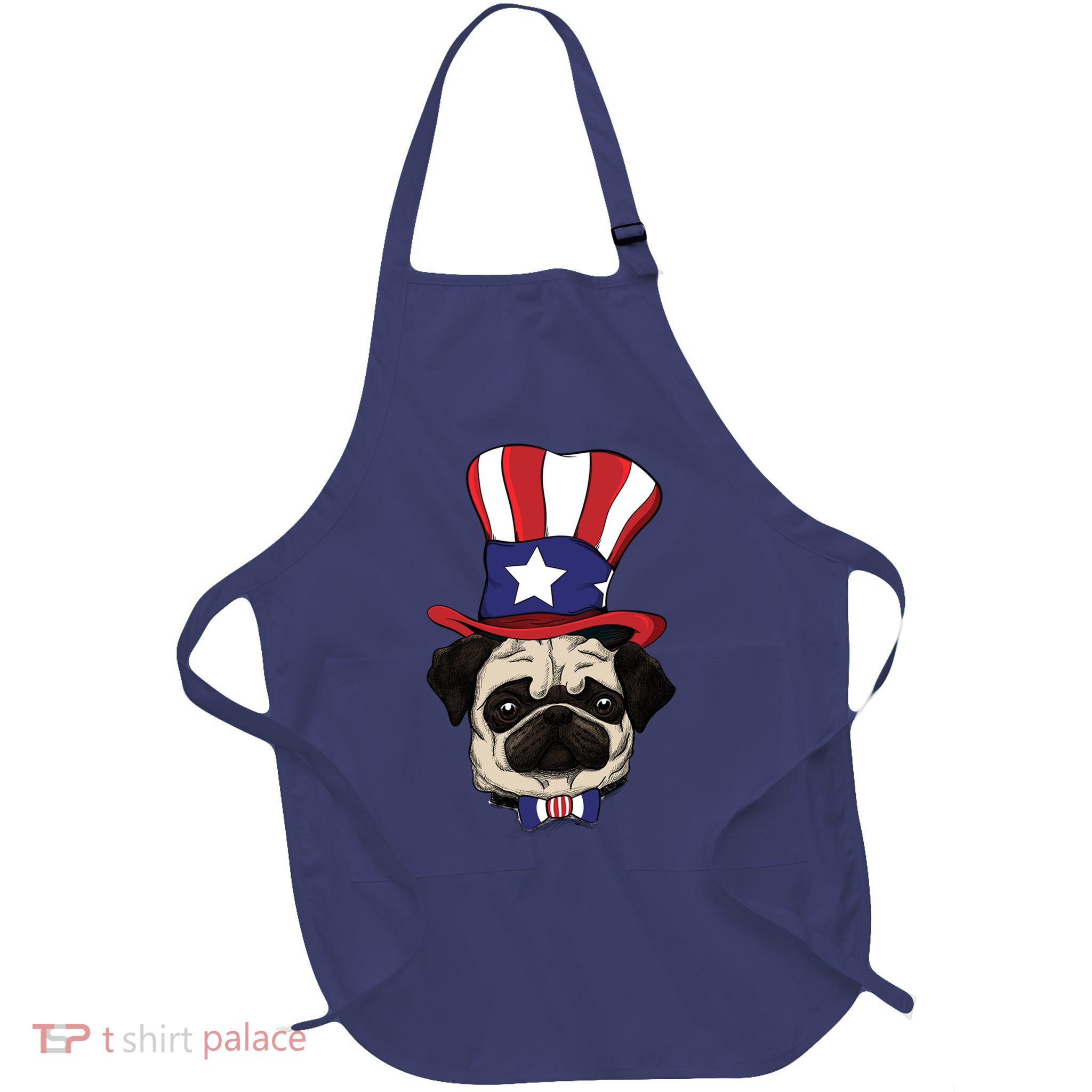American Patriotic Pug Full-Length Apron With Pockets