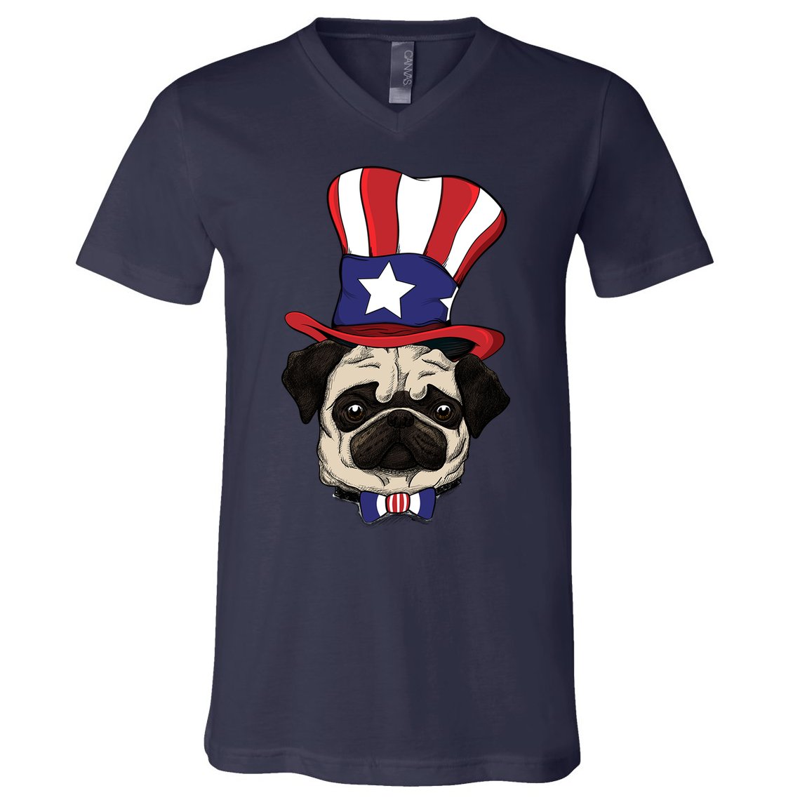 American Patriotic Pug V-Neck T-Shirt