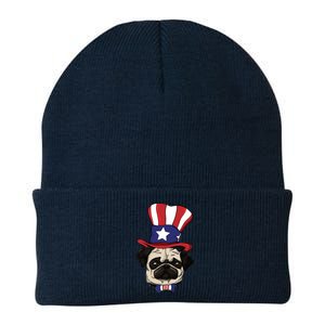 American Patriotic Pug Knit Cap Winter Beanie