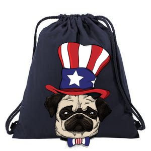 American Patriotic Pug Drawstring Bag