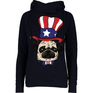 American Patriotic Pug Womens Funnel Neck Pullover Hood