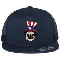 American Patriotic Pug Flat Bill Trucker Hat