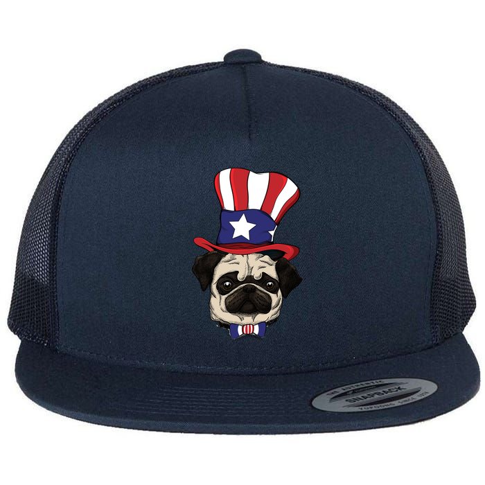 American Patriotic Pug Flat Bill Trucker Hat