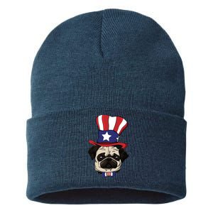 American Patriotic Pug Sustainable Knit Beanie