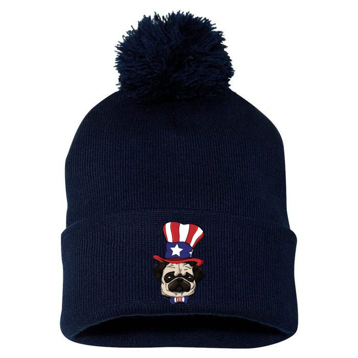 American Patriotic Pug Pom Pom 12in Knit Beanie