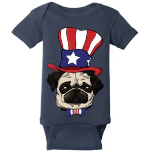 American Patriotic Pug Baby Bodysuit