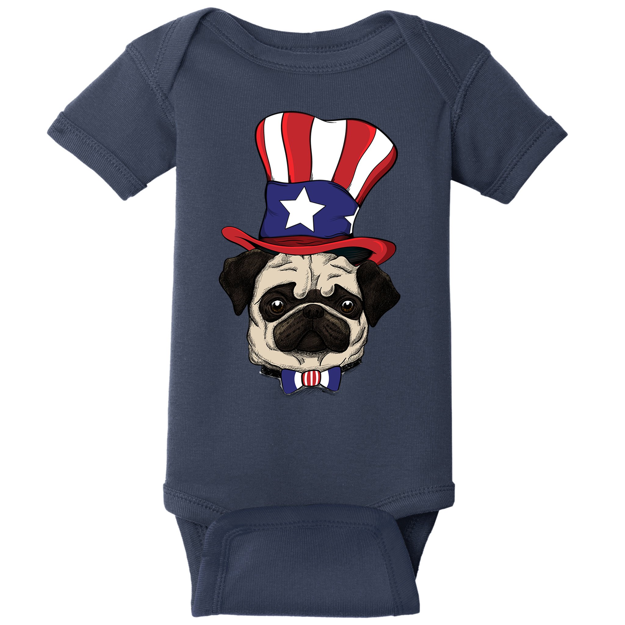 American Patriotic Pug Baby Bodysuit