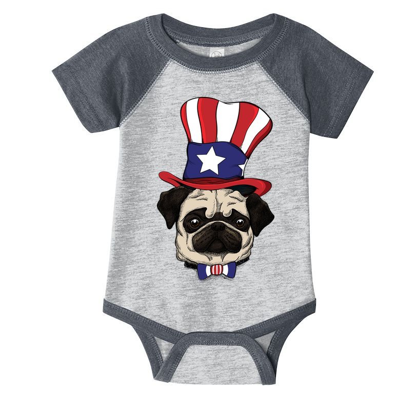 American Patriotic Pug Infant Baby Jersey Bodysuit