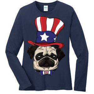 American Patriotic Pug Ladies Long Sleeve Shirt