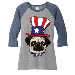 American Patriotic Pug Women's Tri-Blend 3/4-Sleeve Raglan Shirt