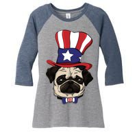 American Patriotic Pug Women's Tri-Blend 3/4-Sleeve Raglan Shirt