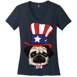 American Patriotic Pug Women's V-Neck T-Shirt