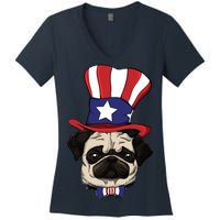 American Patriotic Pug Women's V-Neck T-Shirt