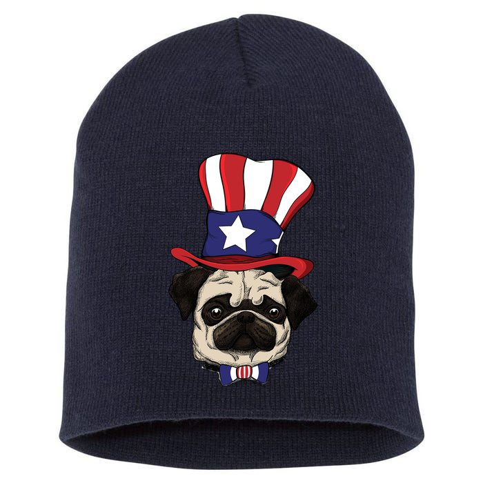 American Patriotic Pug Short Acrylic Beanie