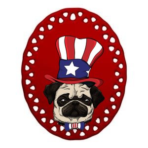 American Patriotic Pug Ceramic Oval Ornament