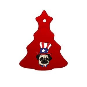 American Patriotic Pug Ceramic Tree Ornament