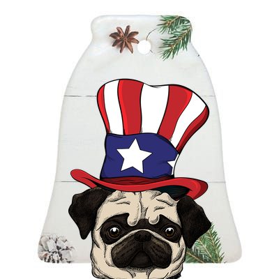 American Patriotic Pug Ceramic Bell Ornament