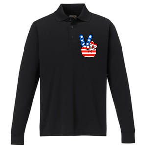 American Peace Sign Flag Performance Long Sleeve Polo