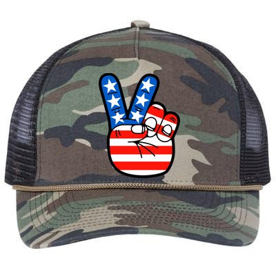 American Peace Sign Flag Retro Rope Trucker Hat Cap