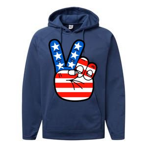 American Peace Sign Flag Performance Fleece Hoodie