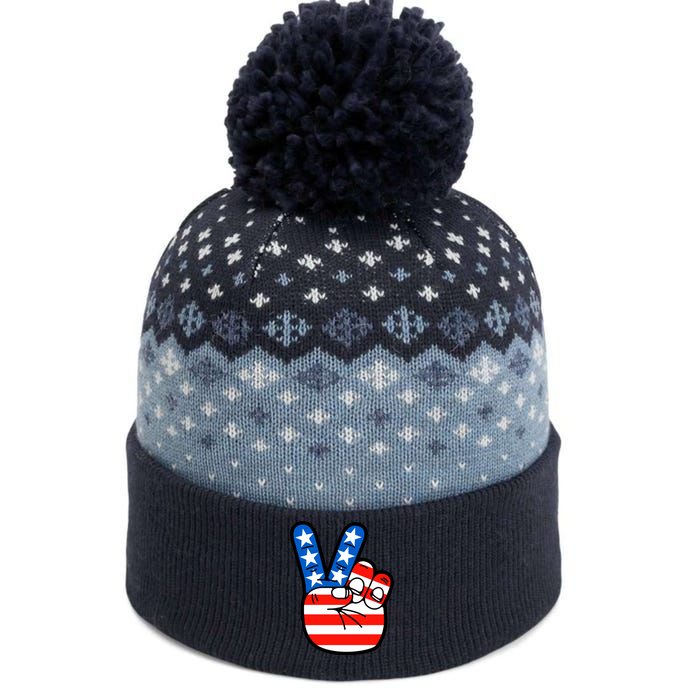 American Peace Sign Flag The Baniff Cuffed Pom Beanie