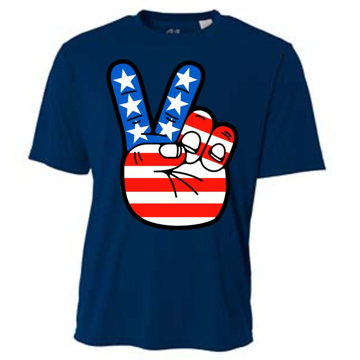 American Peace Sign Flag Cooling Performance Crew T-Shirt