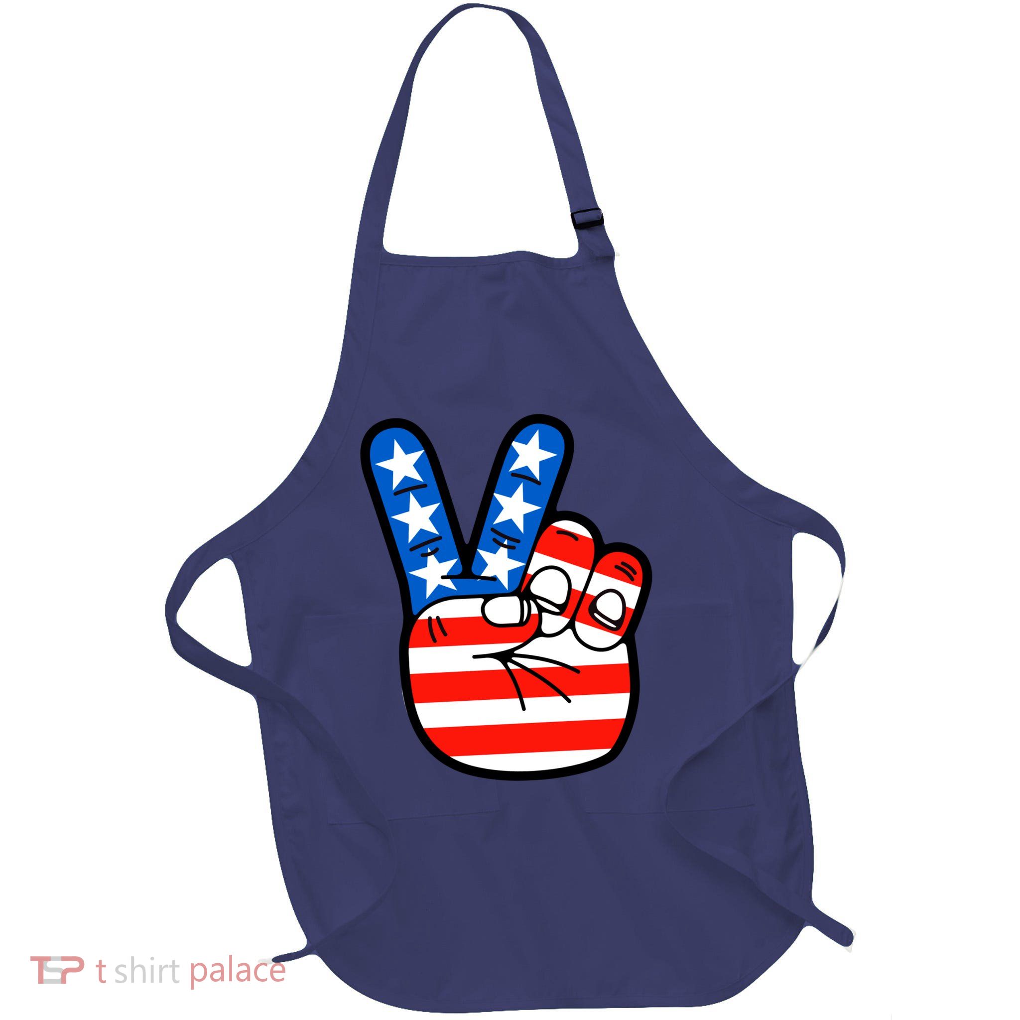 American Peace Sign Flag Full-Length Apron With Pockets