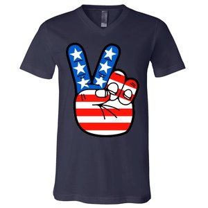 American Peace Sign Flag V-Neck T-Shirt