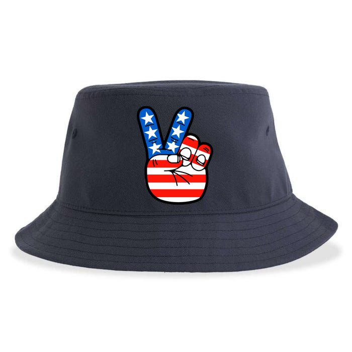 American Peace Sign Flag Sustainable Bucket Hat