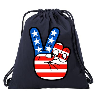 American Peace Sign Flag Drawstring Bag
