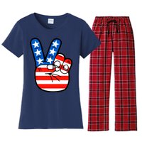 American Peace Sign Flag Women's Flannel Pajama Set