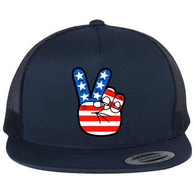 American Peace Sign Flag Flat Bill Trucker Hat