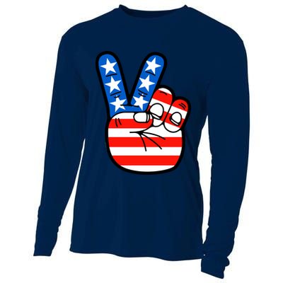American Peace Sign Flag Cooling Performance Long Sleeve Crew