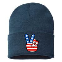 American Peace Sign Flag Sustainable Knit Beanie