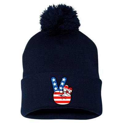 American Peace Sign Flag Pom Pom 12in Knit Beanie